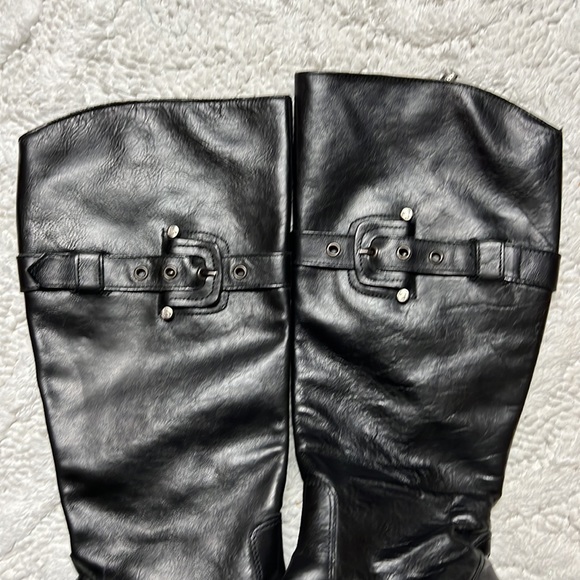 ITALIAN Black Leather Zip-Up Knee High Heel Boot size 8-8.5 - Picture 5 of 10